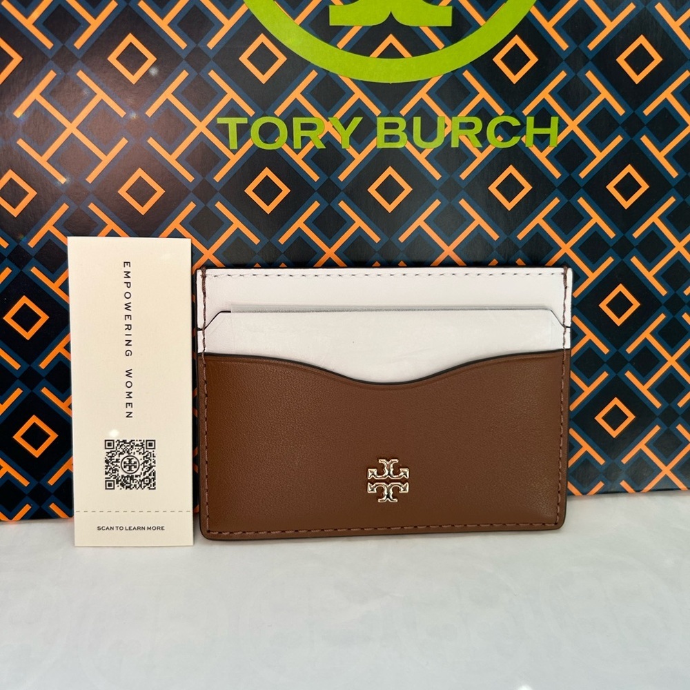 Tory Burch Emerson Soft Color Block Slim Card Case Optic White Moose Gold